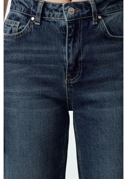 Kadın Moda Şık Kot Pantolon Boru Paça Uzun Boy Denim Yüksek Bel Slim Mom Jeans fırsatları