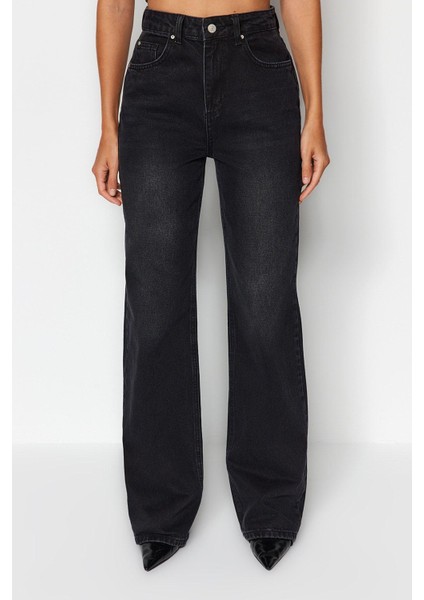 Kadın Moda Şık Kot Pantolon Geniş Paça Uzun Boy Denim Yüksek Bel Jeans
