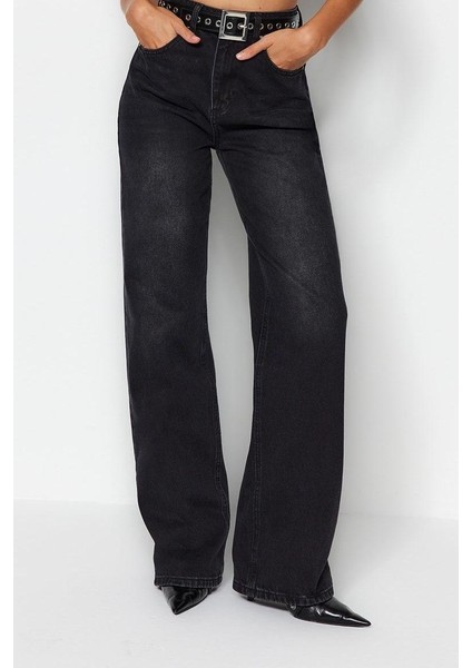 Kadın Moda Şık Kot Pantolon Geniş Paça Uzun Boy Denim Yüksek Bel Jeans