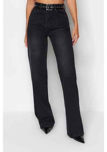 Kadın Moda Şık Kot Pantolon Geniş Paça Uzun Boy Denim Yüksek Bel Jeans