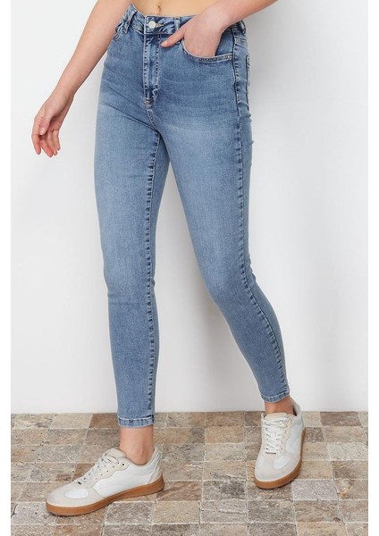 Kadın Moda Şık Kot Pantolon Dar Paça Uzun Boy Denim Yüksek Bel Skinny Jeans