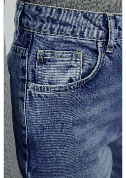 Kadın Moda Şık Kot Pantolon Geniş Paça Uzun Boy Denim Mavi Yüksek Bel Jeans