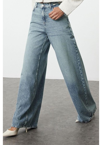 Kadın Moda Şık Kot Pantolon Geniş Paça Uzun Boy Denim Mavi Yüksek Bel Ekstra Palazzo Jeans modelleri