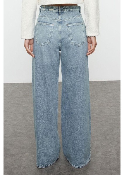 Kadın Moda Şık Kot Pantolon Geniş Paça Uzun Boy Denim Mavi Yüksek Bel Ekstra Palazzo Jeans indirimleri