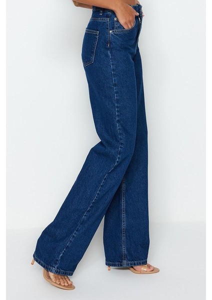 Kadın Moda Şık Kot Pantolon Geniş Paça Uzun Boy Denim Mavi Yüksek Bel Jeans indirimleri