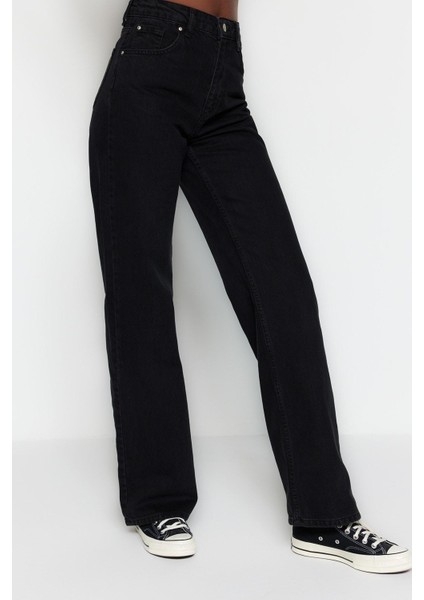 Kadın Moda Şık Kot Pantolon Geniş Paça Uzun Boy Denim Yüksek Bel Jeans indirimleri