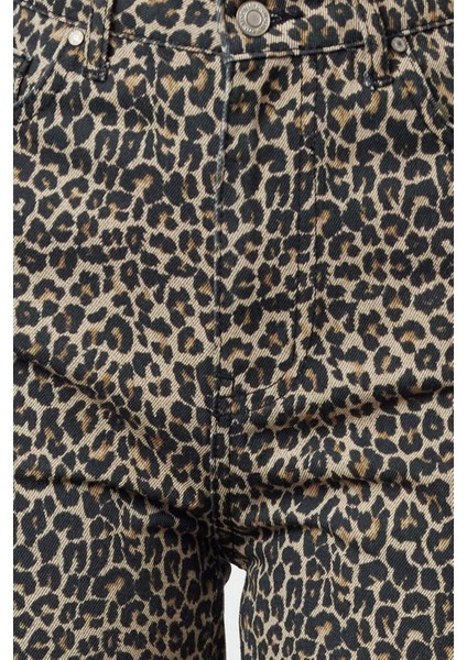 Kadın Moda Şık Kot Pantolon Geniş Paça Regular Boy Denim Leopar Baskılı Kahverengi Yüksek Bel Jeans fırsatları