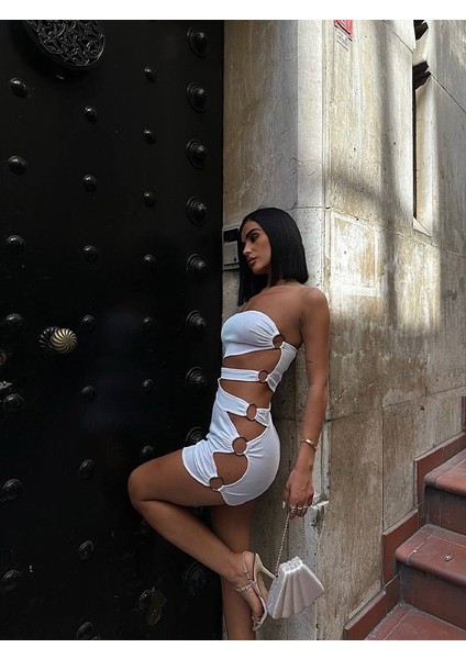 Halka Detaylı Straplez Mini Elbise fiyatları