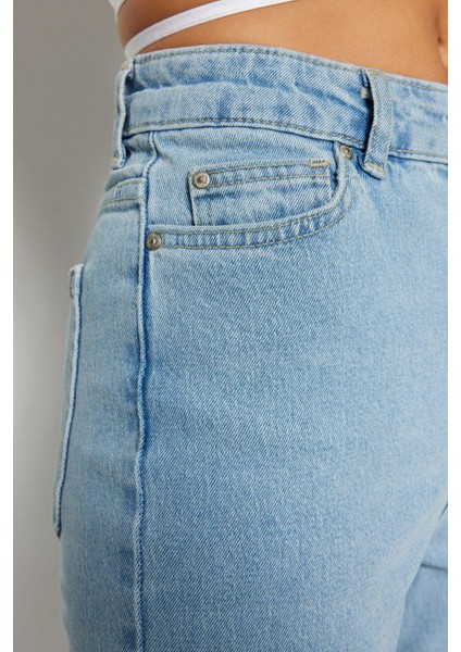 Kadın Moda Şık Kot Pantolon Geniş Paça Regular Boy Denim Yüksek Bel Crop Jeans