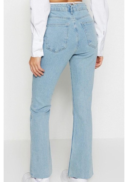 Kadın Moda Şık Kot Pantolon Geniş Paça Regular Boy Denim Yüksek Bel Crop Jeans