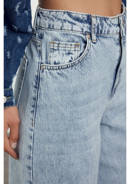 Kadın Moda Şık Kot Pantolon Geniş Paça Uzun Boy Denim Mavi Yüksek Bel Ekstra Palazzo Jeans fırsatları