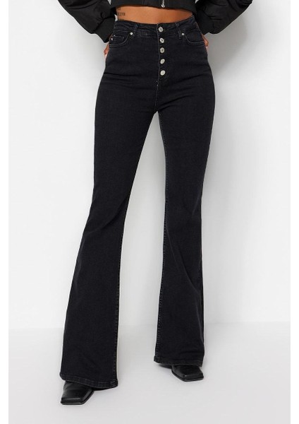 Kadın Moda Şık Kot Pantolon Geniş Paça Uzun Boy Denim Önden Düğmeli Yüksek Bel Jeans modelleri