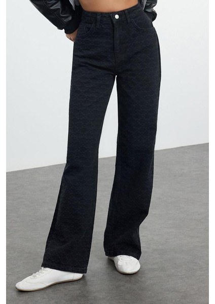 Kadın Moda Şık Kot Pantolon Geniş Paça Regular Boy Denim Yüksek Bel Jeans
