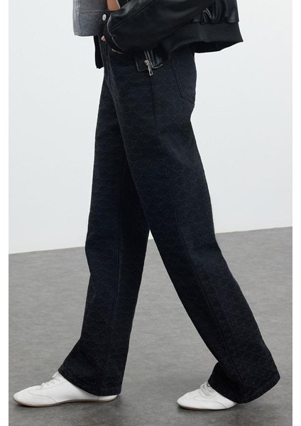 Kadın Moda Şık Kot Pantolon Geniş Paça Regular Boy Denim Yüksek Bel Jeans