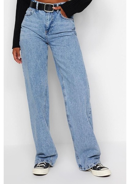 Stil Kadın Moda Denim Kot Pantolon Uzun Geniş Paça Yüksek Bel Jeans