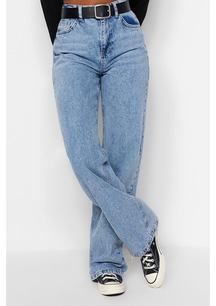 Stil Kadın Moda Denim Kot Pantolon Uzun Geniş Paça Yüksek Bel Jeans