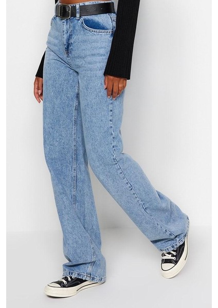 Stil Kadın Moda Denim Kot Pantolon Uzun Geniş Paça Yüksek Bel Jeans