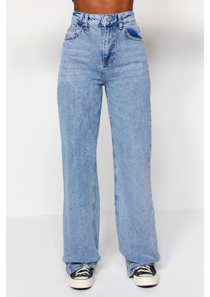 Stil Kadın Moda Denim Kot Pantolon Uzun Geniş Paça Yüksek Bel Jeans