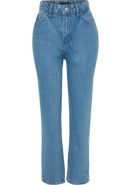 Stil Kadın Moda Denim Kot Pantolon Uzun Geniş Paça Mavi Yüksek Bel Straight Jeans fırsatları