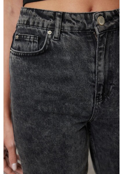 Stil Kadın Moda Denim Kot Pantolon Regular Dar Paça Yüksek Bel Mom Jeans