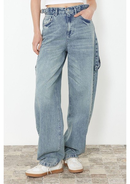 Stil Kadın Moda Denim Kot Pantolon Boru Paça Bol Kesim Yüksek Bel Jeans