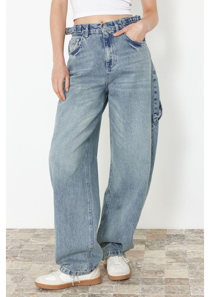 Stil Kadın Moda Denim Kot Pantolon Boru Paça Bol Kesim Yüksek Bel Jeans fırsatları
