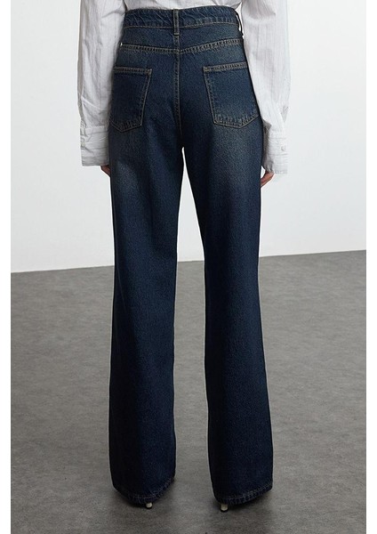 Stil Kadın Moda Denim Kot Pantolon Uzun Geniş Paça Yüksek Bel Jeans