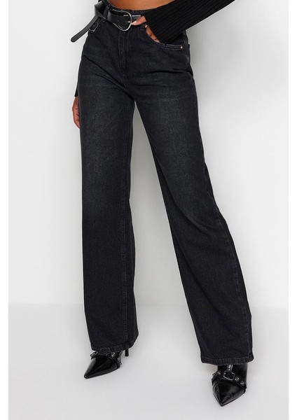 Stil Kadın Moda Denim Kot Pantolon Uzun Geniş Paça Yüksek Bel Jeans