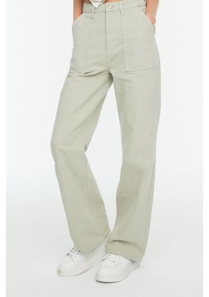 Stil Kadın Moda Denim Kot Pantolon Regular Geniş Paça Taş Cep Detaylı Yüksek Bel Jeans modelleri