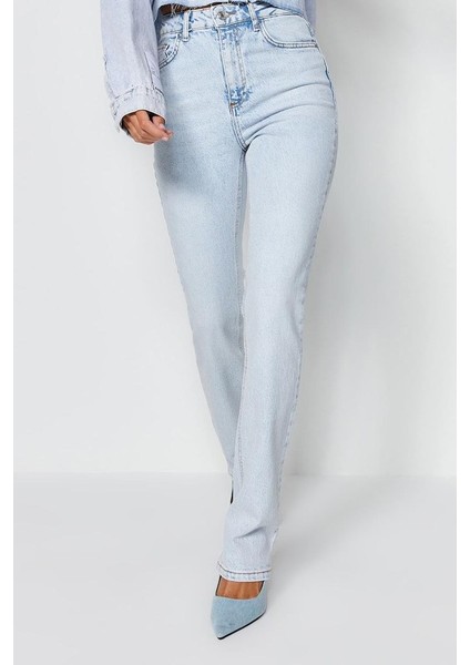 Stil Kadın Moda Denim Kot Pantolon Boru Paça Yüksek Bel Jeans