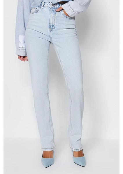 Stil Kadın Moda Denim Kot Pantolon Boru Paça Yüksek Bel Jeans