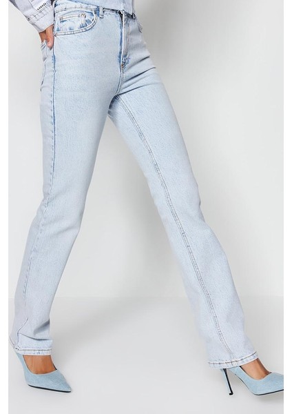 Stil Kadın Moda Denim Kot Pantolon Boru Paça Yüksek Bel Jeans