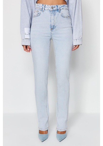 Stil Kadın Moda Denim Kot Pantolon Boru Paça Yüksek Bel Jeans