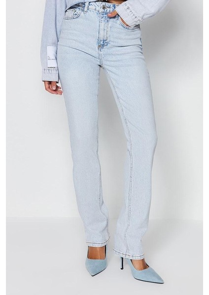 Stil Kadın Moda Denim Kot Pantolon Boru Paça Yüksek Bel Jeans