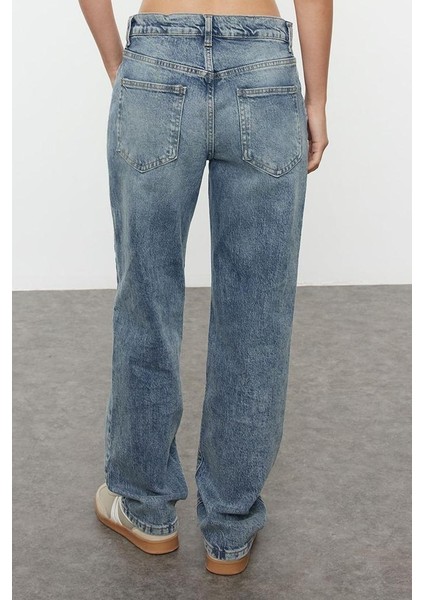 Stil Kadın Moda Denim Kot Pantolon Regular Boru Paça Mavi Soluk Vintage Normal Bel Straight Jeans indirimleri