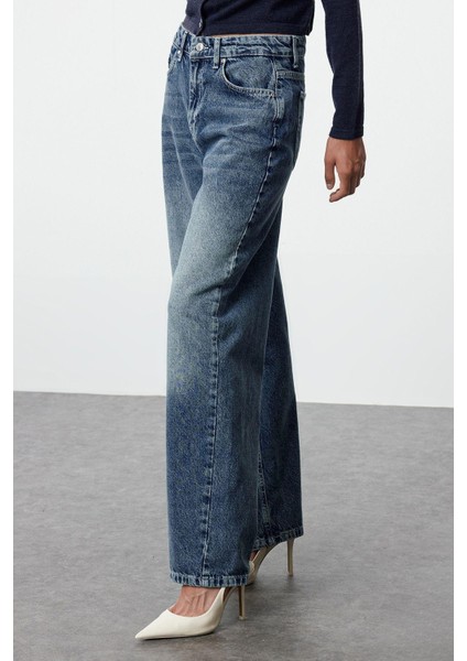 Stil Kadın Moda Denim Kot Pantolon Uzun Geniş Paça Mavi Yüksek Bel Jeans modelleri