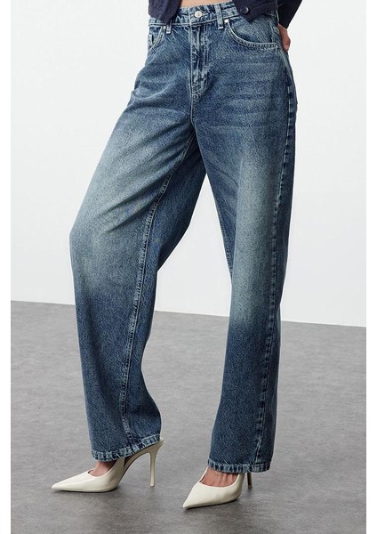 Stil Kadın Moda Denim Kot Pantolon Uzun Geniş Paça Mavi Yüksek Bel Jeans fırsatları