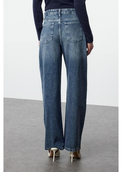 Stil Kadın Moda Denim Kot Pantolon Uzun Geniş Paça Mavi Yüksek Bel Jeans indirimleri