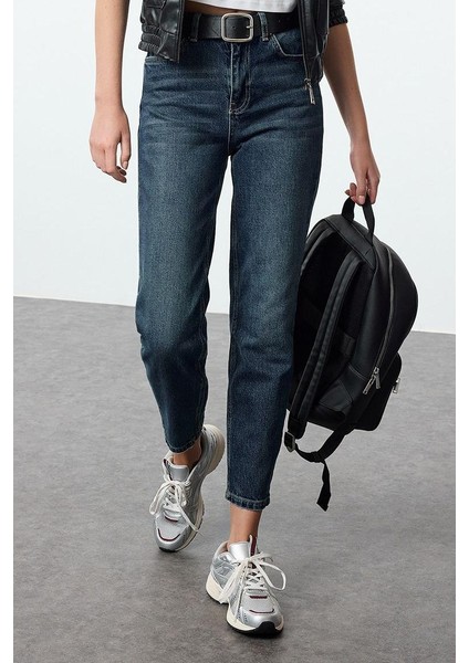 Stil Kadın Moda Denim Kot Pantolon Uzun Boru Paça Yüksek Bel Slim Mom Jeans