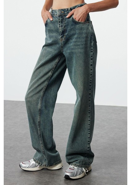 Stil Kadın Moda Denim Kot Pantolon Uzun Geniş Paça Soluk Vintage Yüksek Bel Jeans fırsatları