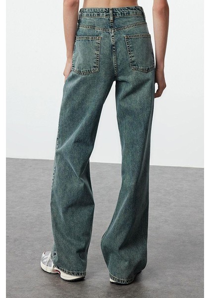 Stil Kadın Moda Denim Kot Pantolon Uzun Geniş Paça Soluk Vintage Yüksek Bel Jeans indirimleri