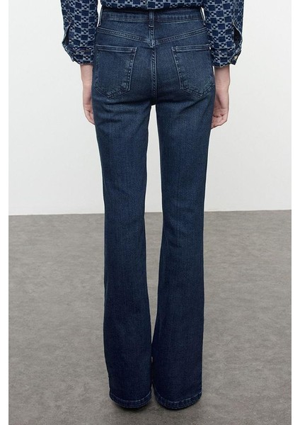 Stil Kadın Moda Denim Kot Pantolon Uzun Ispanyol Paça Yüksek Bel Jeans