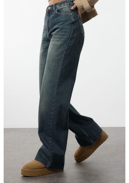 Stil Kadın Moda Denim Kot Pantolon Uzun Geniş Paça Mavi Yüksek Bel Straight Jeans modelleri