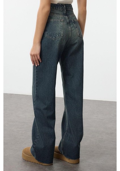 Stil Kadın Moda Denim Kot Pantolon Uzun Geniş Paça Mavi Yüksek Bel Straight Jeans indirimleri