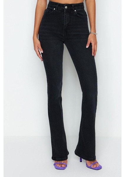 Stil Kadın Moda Denim Kot Pantolon Uzun Ispanyol Paça Yüksek Bel Jeans