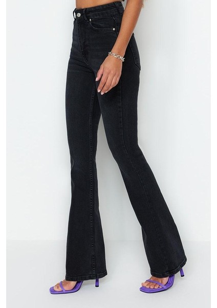 Stil Kadın Moda Denim Kot Pantolon Uzun Ispanyol Paça Yüksek Bel Jeans