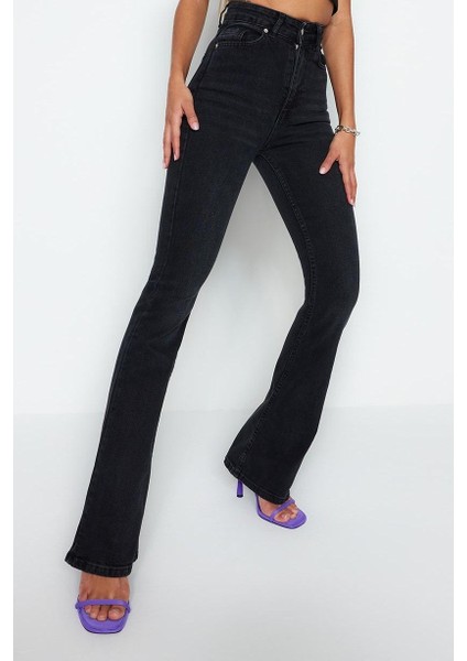 Stil Kadın Moda Denim Kot Pantolon Uzun Ispanyol Paça Yüksek Bel Jeans