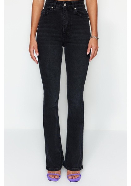 Stil Kadın Moda Denim Kot Pantolon Uzun Ispanyol Paça Yüksek Bel Jeans