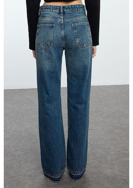 Stil Kadın Moda Denim Kot Pantolon Uzun Geniş Paça Yırtıklı Normal Bel Jeans fiyatları