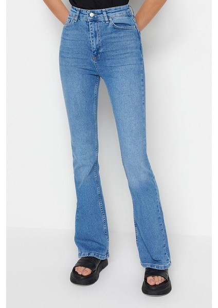 Stil Kadın Moda Denim Kot Pantolon Uzun Ispanyol Paça Mavi Yüksek Bel Jeans modelleri